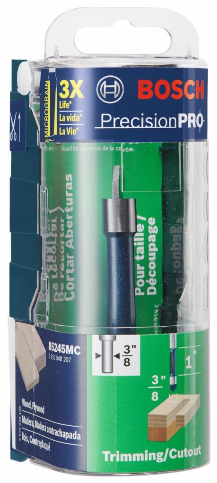 Bosch 3/8 Inch x 1 Inch Carbide-Tipped Single-Flute Pilot Panel Concave Router Bit, large image number 1