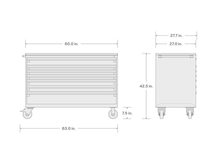 Tekton 7-Drawer Tool Cabinet, Steel Top and Mat, Red (60 x 27 x 41-1/2 Inch), large image number 6