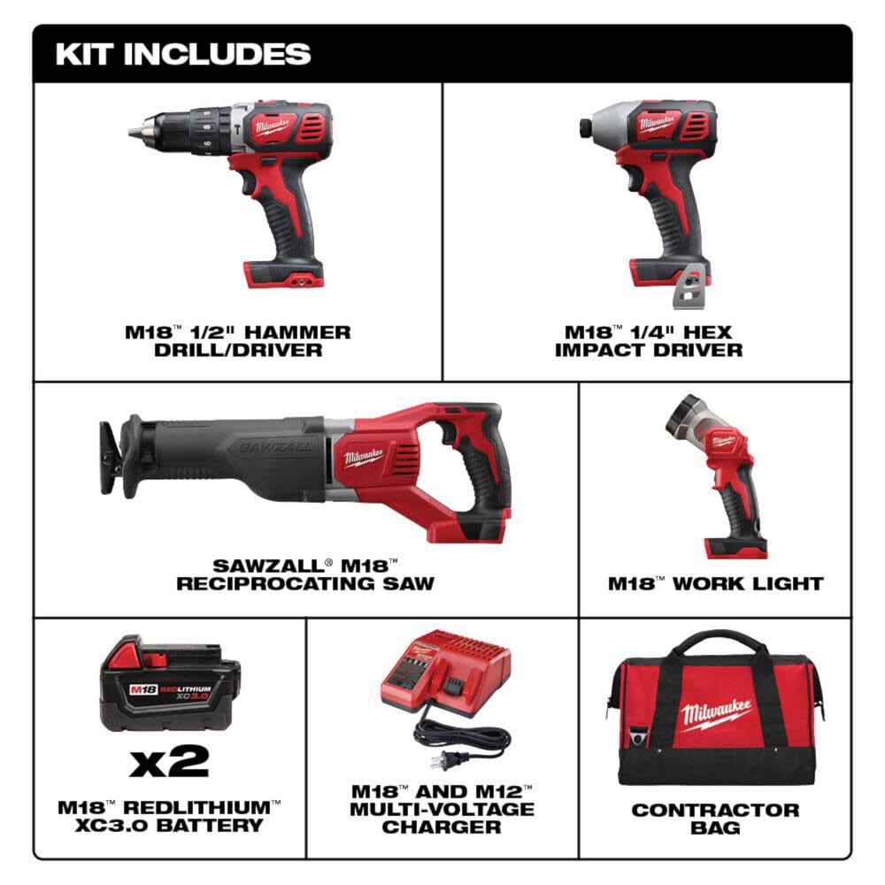 Milwaukee M18 Cordless Lithium Ion 4 Tool Combo Kit 2696 24 Acme Tools
