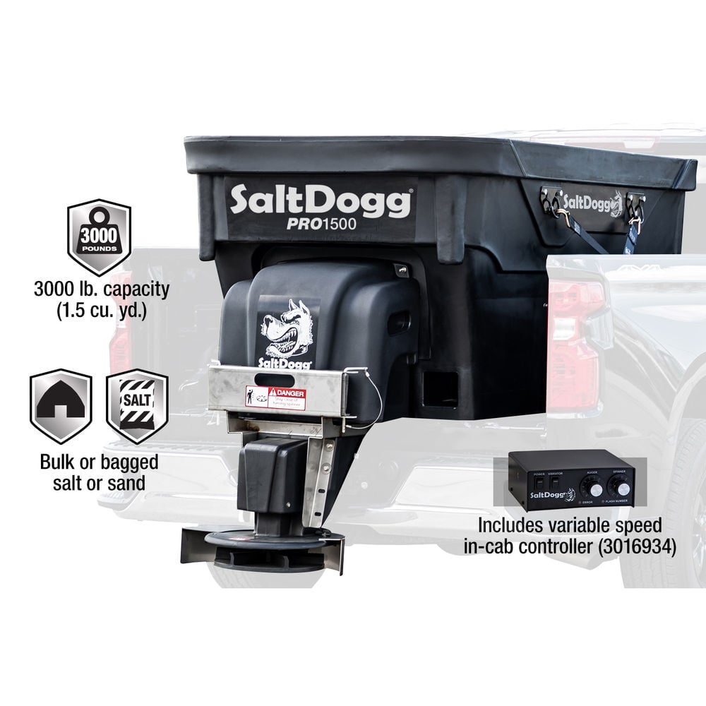 Buyers Products Company SaltDogg PRO1500 1.5 Cubic Yard Electric Poly Hopper Spreader with Pintle Chain Conveyor, large image number 2