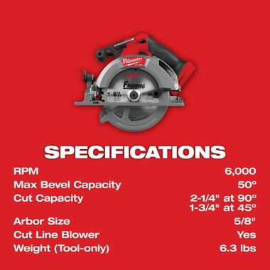 Milwaukee M18 FUEL 6-1/2 Inch Circular Saw (Bare Tool), large image number 6