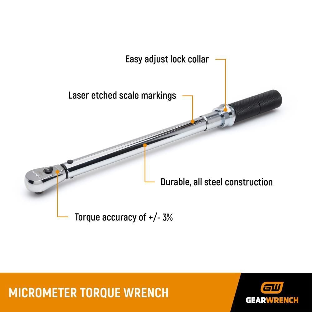 GEARWRENCH 1/2in Drive Micrometer Torque Wrench 30-250 ft/Lbs, large image number 8