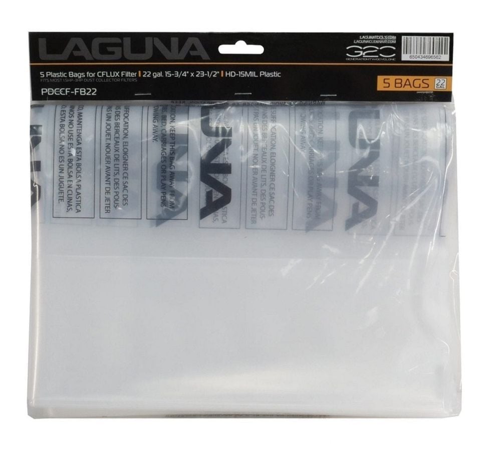 Laguna Tools 5 Pack of 22 Gallon Plastic Reusable HD Filter Bags for Cyclones Dust Collectors, large image number 1
