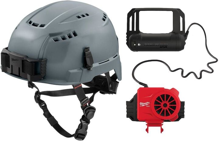 Milwaukee BOLT Vented Helmet Class C & USB Cooling Fan Gray