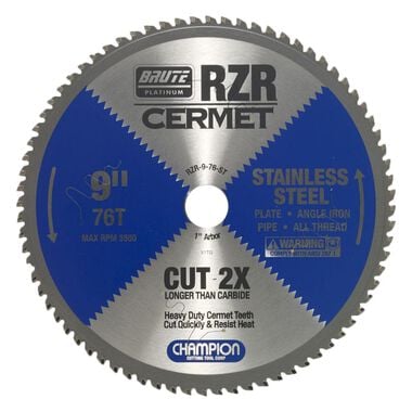 Champion Cutting Tool Cermet Tipped Circular Saw Blade 9 In. (Stainless Steel Cutting), large image number 0