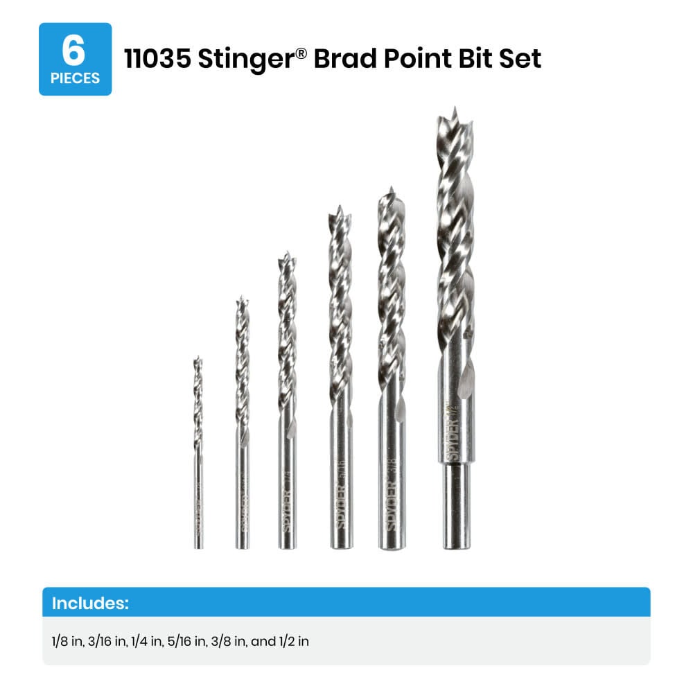 Spyder Assorted Brad Point HSS Twist Drill Bit Set, 1/8 - 1/2 Inch, 6 Pieces, large image number 2