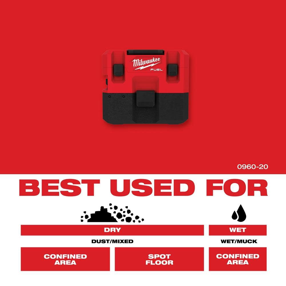 Milwaukee M12 FUEL 1.6 Gallon Wet Dry Vacuum Bare Tool 0960 20