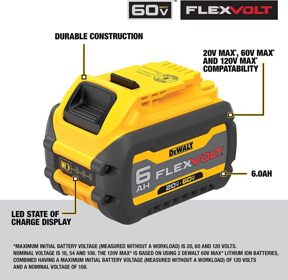 DEWALT 20V 60V MAX FLEXVOLT 6.0 Ah Battery 2 pack DCB606 2 Acme Tools
