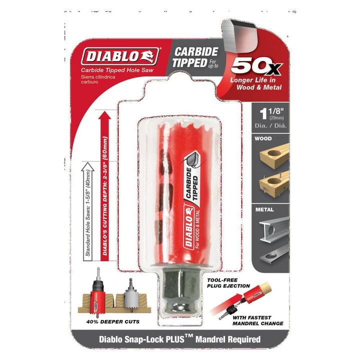 Diablo Tools 1-1/8in (29mm) Carbide-Tip Wood & Metal Holesaw, large image number 2