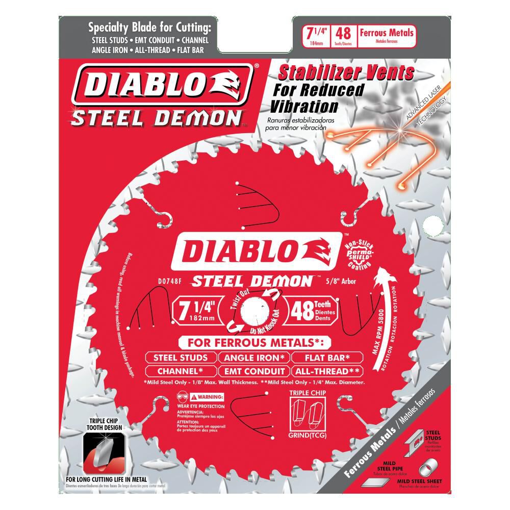 Diablo Tools 7-1/4 inch x 48 Tooth TCG Cermet II Steel Demon Medium Metal & Stainless Cutting Circular Saw Blade with 5/8 inch Diamond Arbor, large image number 4