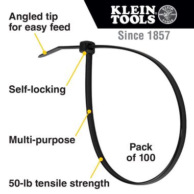 Klein Tools Cable Ties 7.75in Black 100pk, large image number 1