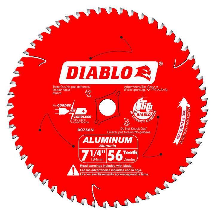Diablo Tools 7-1/4 inch x 56 Tooth TCG Aluminum Cutting Circular Saw Blade with 5/8 inch Diamond Arbor, large image number 0