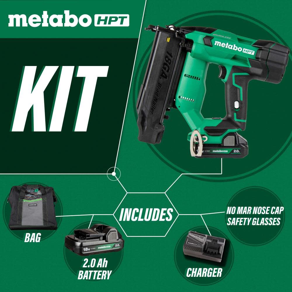 Metabo Hpt 18V Brad Nailer Compact 18 Gauge Cordless Kit 2Ah