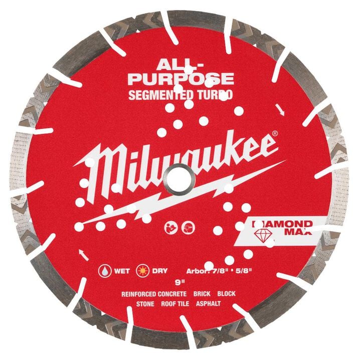 Milwaukee DIAMOND MAX 9 Inch Segmented Turbo Rim Diamond Blade for Reinforced Concrete, Stone, and Asphalt