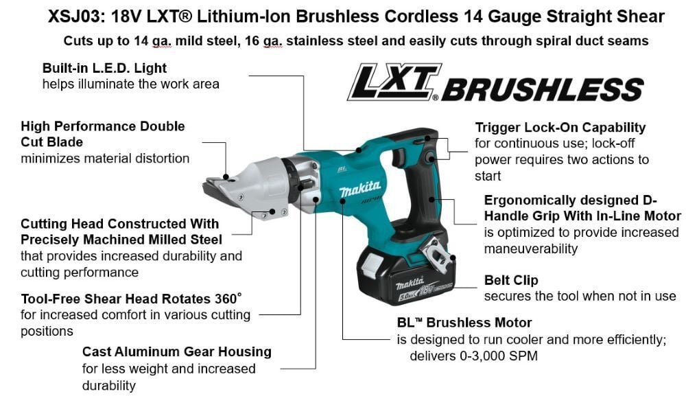 Makita 18V LXT Straight Shear Kit Lithium Ion Brushless Cordless 14 Gauge (Bare Tool), large image number 2