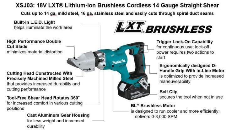 Makita 18V LXT Straight Shear Kit Lithium Ion Brushless Cordless 14 Gauge (Bare Tool), large image number 1