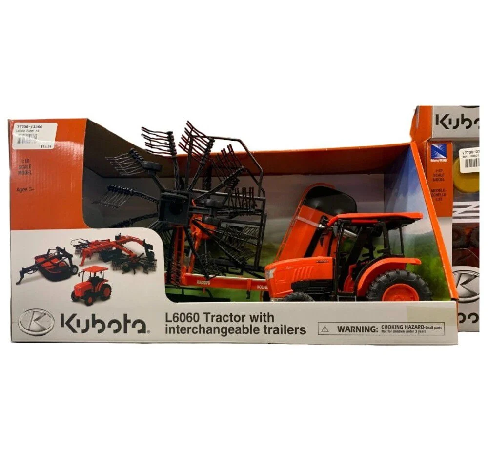 Kubota L6060 1:32 Scale Miniature Toy Tractor with Trailers – 77700-13366