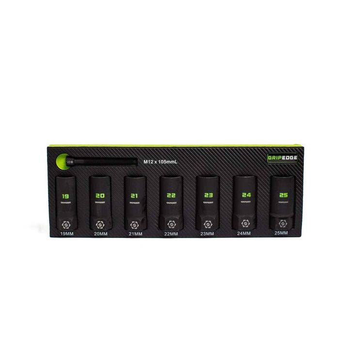 GripEdge Tools Rounding Prevention Technology 1/2 Inch Drive Metric-Deep Socket Extractor Set 7 Pieces