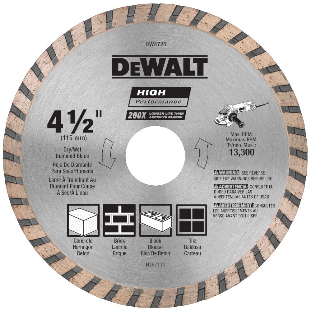 DEWALT HP4 1/2 Inch Turbo Rim Diamond Blade for Stone and Masonry, large image number 1