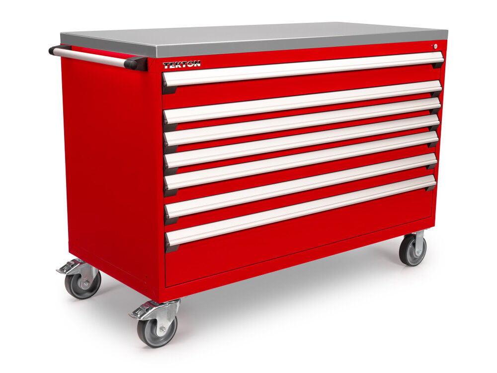 Tekton 7-Drawer Tool Cabinet, Stainless Steel Top, Red (60 x 27 x 41-1/2 Inch) – OCL63200SST