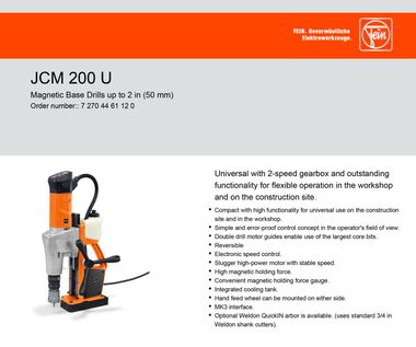Fein JCM 200U SLUGGER Magnetic Annular Drill 2 in. Capacity, large image number 3