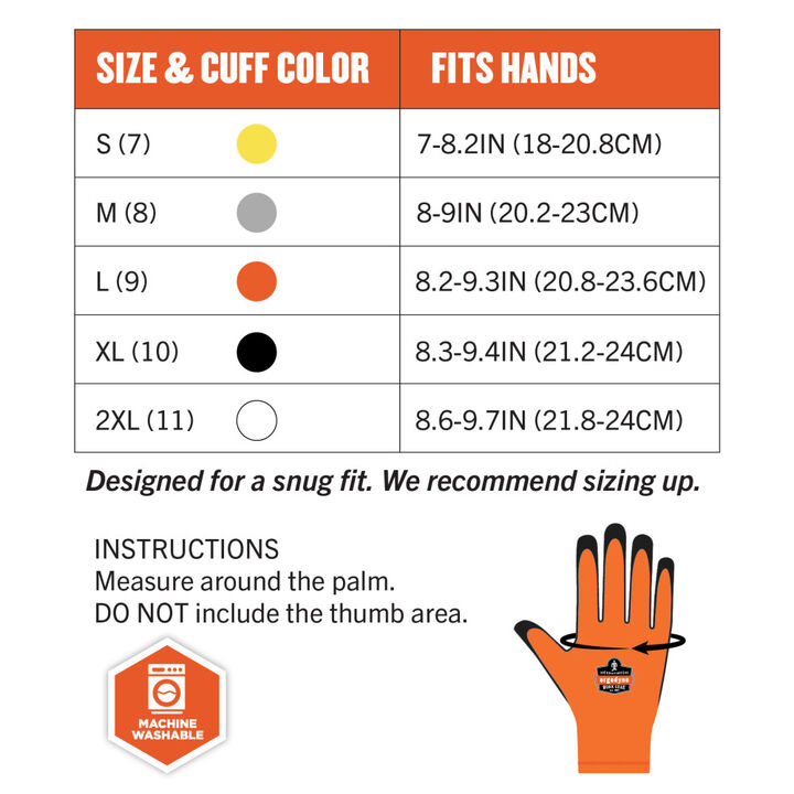 Ergodyne ANSI A5 Coated Waterproof Cut Resistant Gloves, Orange and Black, large image number 7