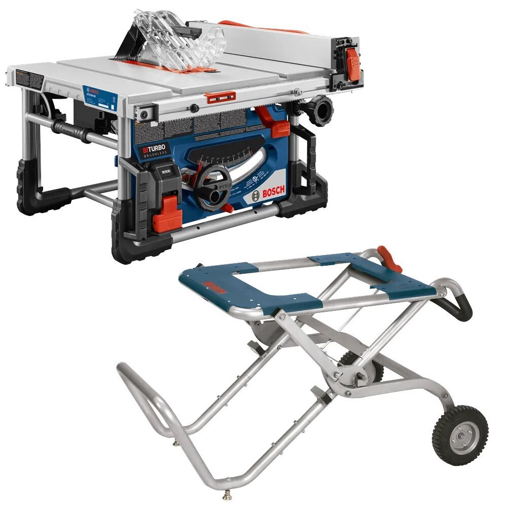 Bosch 18V Portable Table Saw with Gravity-Rise Table Saw Stand (Bare Tool) Bundle - GTS18V-08N-TS2100