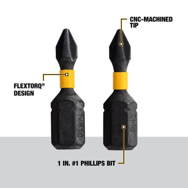 DEWALT 1in Phillips No.1 Impact Ready 2pk, large image number 1
