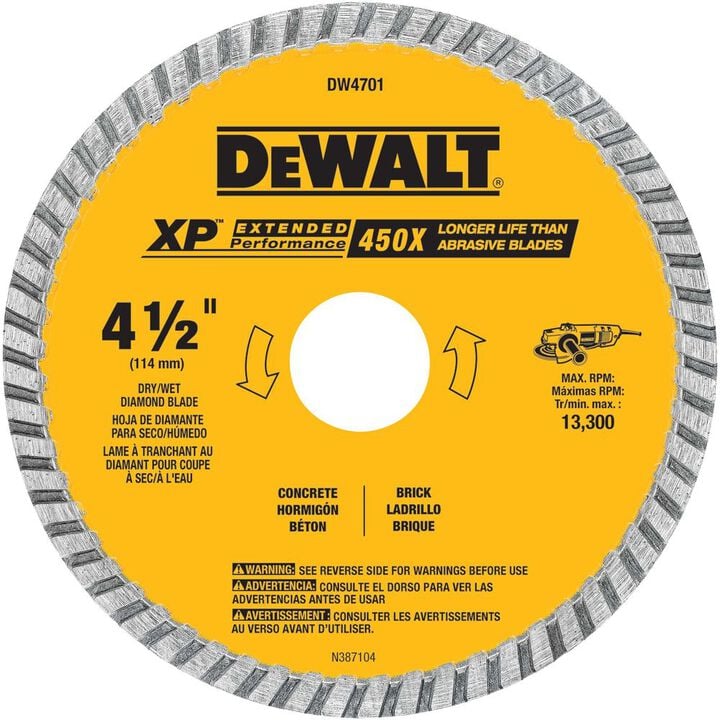 DEWALT 4 1/2 Inch XP Industrial Turbo Rim Diamond Blade for Stone and Masonry