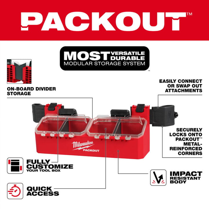 Milwaukee PACKOUT Tool Box 2-Bin Attachment, large image number 2