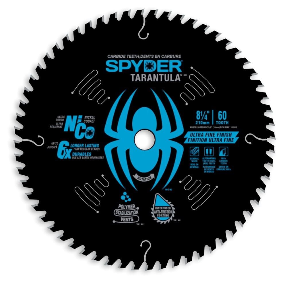 Spyder 8-1/4 Inch 60T Ultra Fine Finish Saw Blade for Wood - 13068CA
