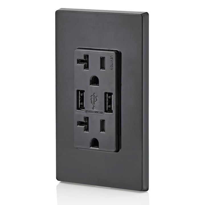 Leviton 20A 125V Black Combination Duplex Receptacle/Outlet, large image number 3