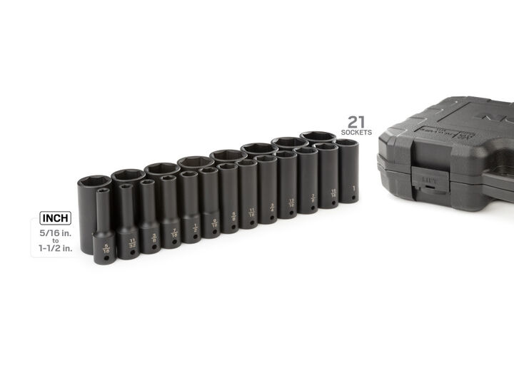 Tekton 1/2 Inch Deep 6 Point Impact Socket Set, (5/16 - 1-1/2 Inch), large image number 1