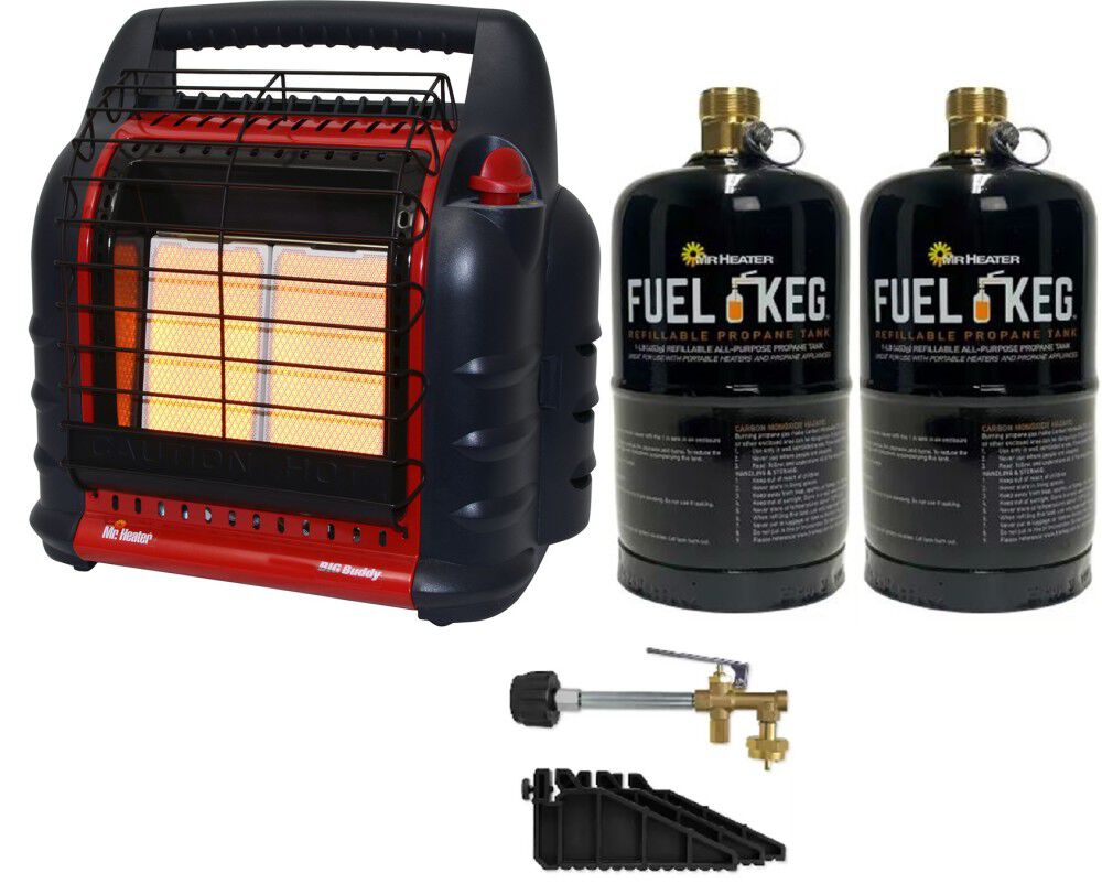 Mr Heater 18, 000 BTU Big Buddy Portable Propane Heater Two 1 Pound Refillable Fuel Keg Tank & Refillable Propane Tank Kit Bundle – ATB000011791