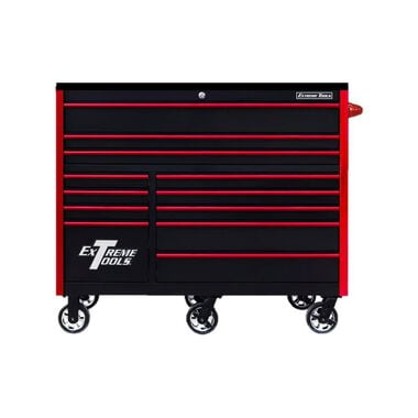Extreme Tools 55in Black Roller Cabinet with Red Drawer Pulls