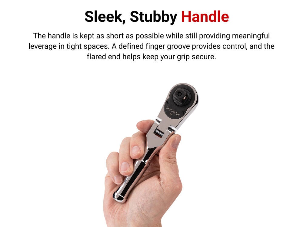 Tekton 1/2 Inch Drive x 6 Inch Flex Head Non-QR Stubby Ratchet, large image number 5