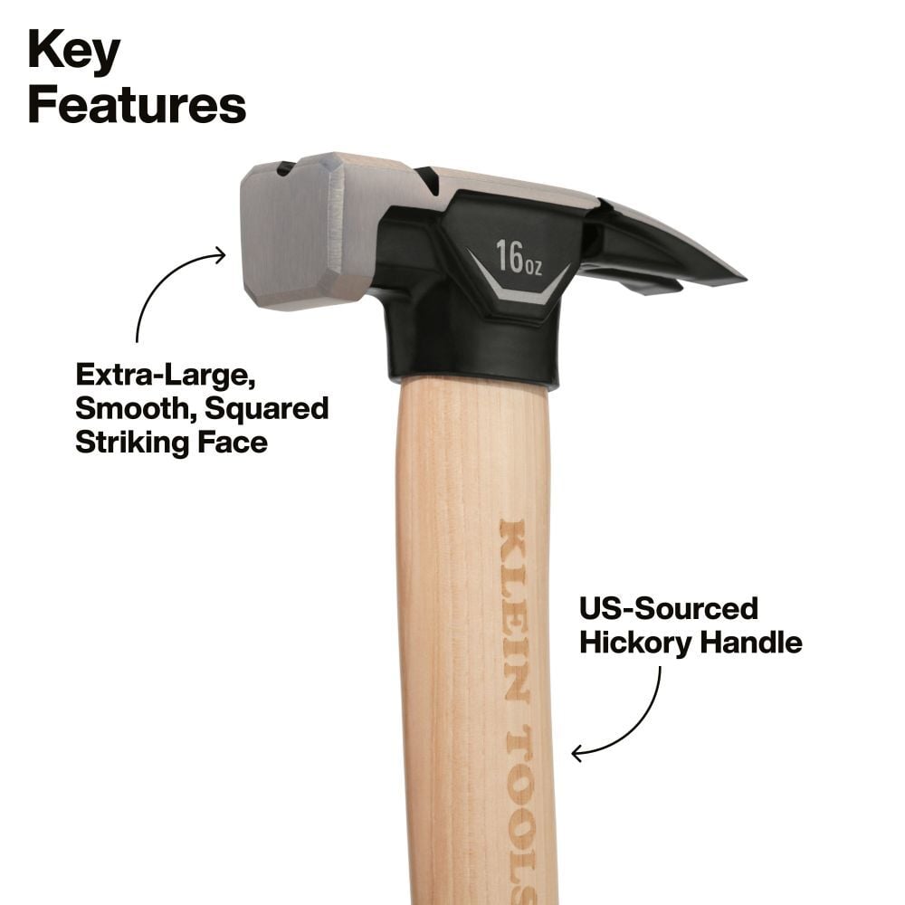 Klein Tools 16 Oz Smooth Face Hickory Handle Hammer, large image number 2