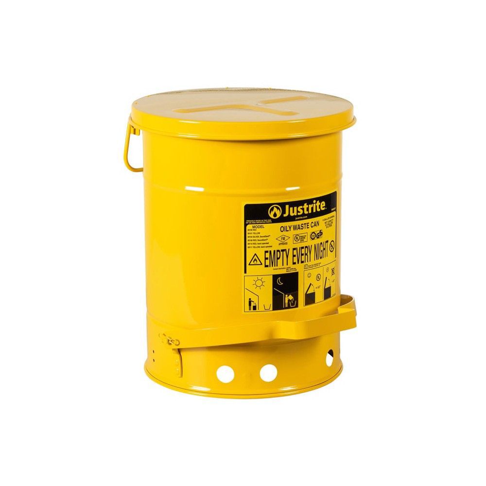 Justrite 6 Gallon Yellow Steel Self-Closing Cover Oily Waste Can, large image number 1