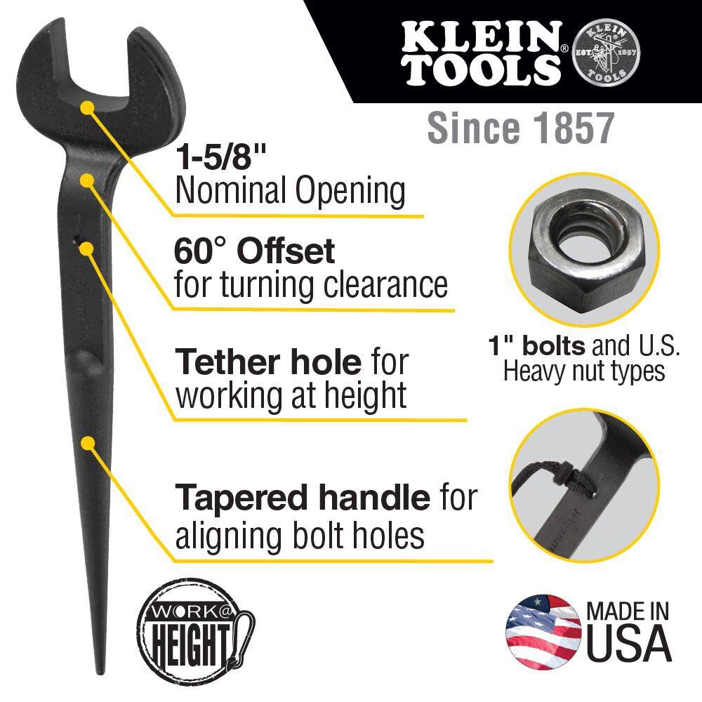 Klein Tools Spud Wrench 1-5/8 inch USH with Lanyard Hole, large image number 2