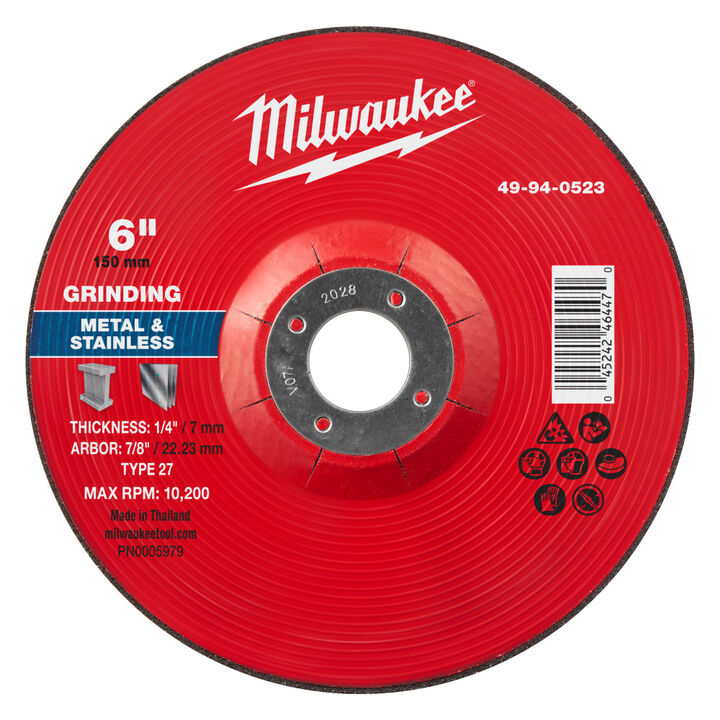 Milwaukee 6 Inch x 1/4 Inch x 7/8 Inch Metal Grinding Wheel Type 27, large image number 0