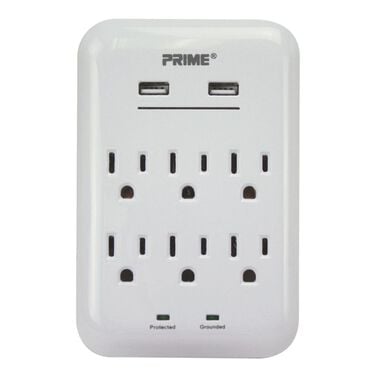Prime 3 Prong 6 Outlet with 2 Port USB Charger