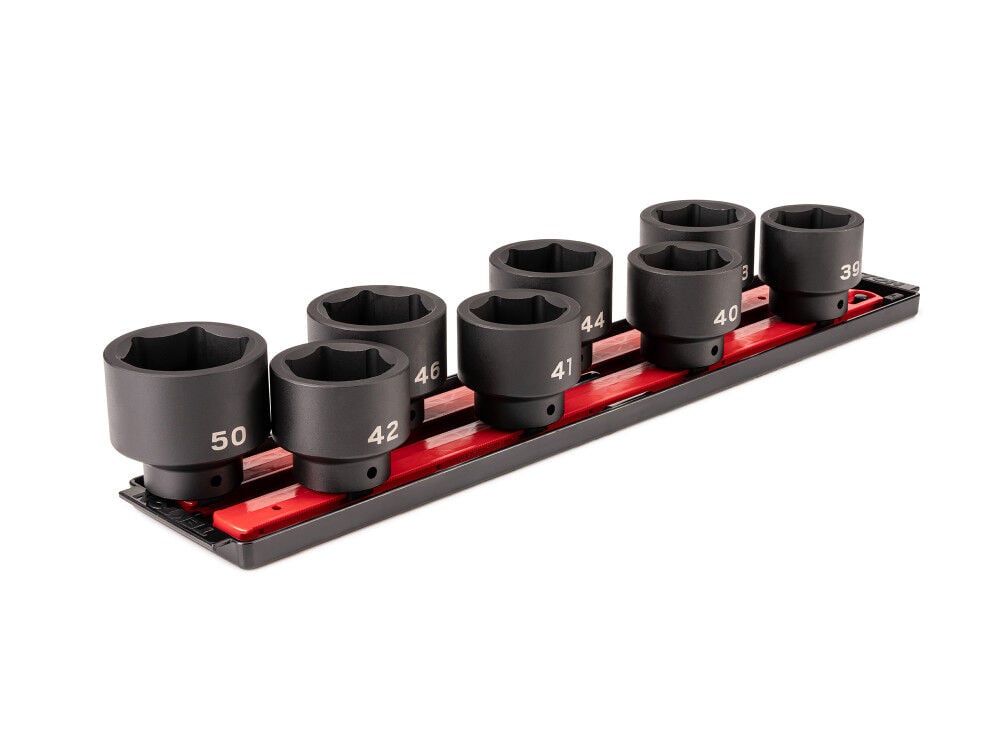 Tekton 1/2 Inch Shallow 6 Point Impact Sockets, Rails, 39-50 mm, 8 Pieces, large image number 1
