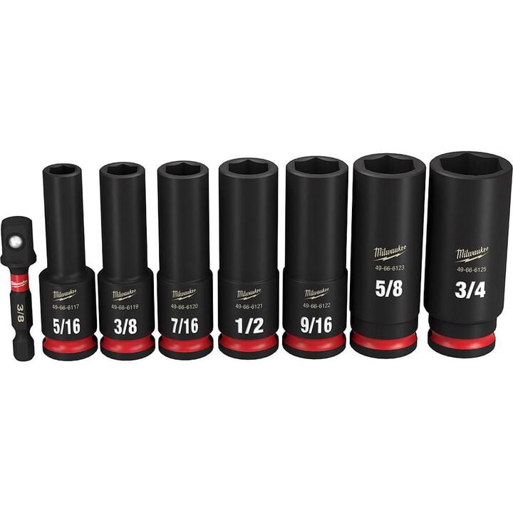 Milwaukee Impact Socket 3/8in Drive SAE Deep 6 Point 8pc, large image number 1