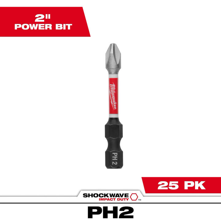 Milwaukee SHOCKWAVE 2 in. Impact Phillips #2 Power Bits, large image number 1
