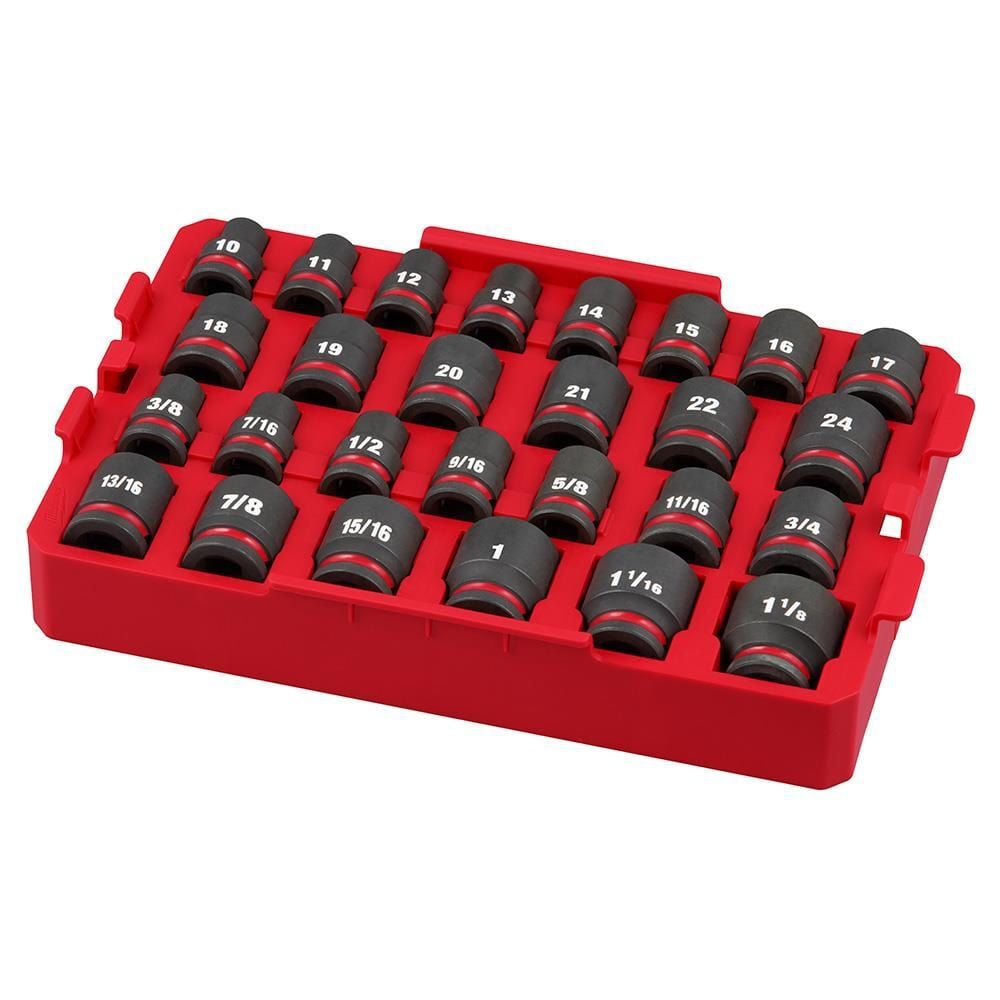 Milwaukee SHOCKWAVE Impact Duty Socket 1/2 Dr 27pc SAE/MM Tray Set, large image number 1