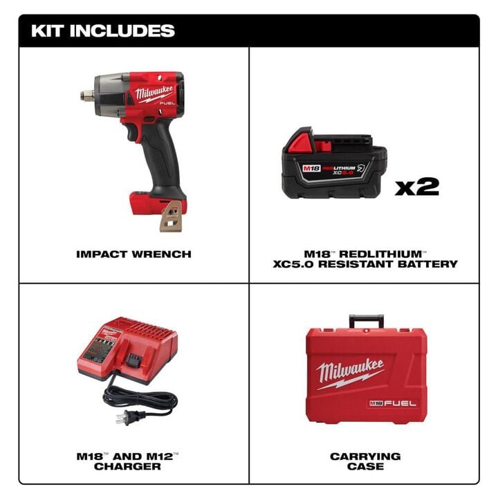 Milwaukee M18 FUEL 1/2 Inch Mid-Torque Impact Wrench with Friction Ring Kit & Protective Boot Bundle, large image number 1
