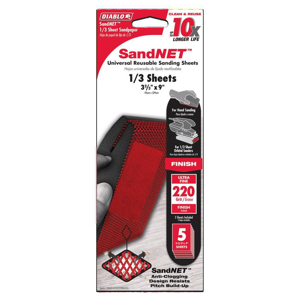 Diablo Tools SandNET Sanding Sheet 1/3 Sheet 220 Grit Universal Reusable 5pk, large image number 2