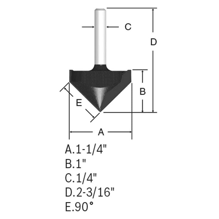 Bosch 90 Degree x 1-1/4 Inch Carbide Tipped V-Groove Bit, large image number 3