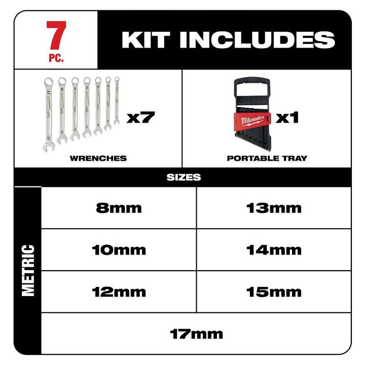 Milwaukee 7-Piece Combination Wrench Set - Metric, large image number 1