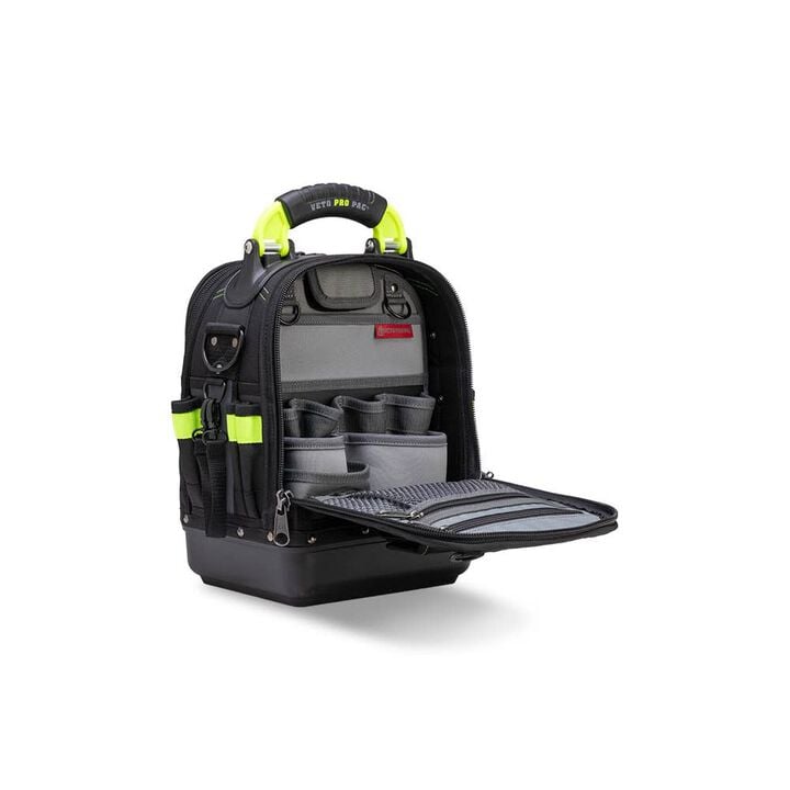 Veto Pro Pac 35 Lbs Medium Zippered Tech Tool Backpack, Black/Hi-Viz Yellow , large image number 3